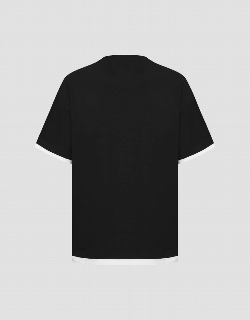 Camiseta Urban Revivo Letter Printed Crew Neck Hombre Negros | XFO3381YA