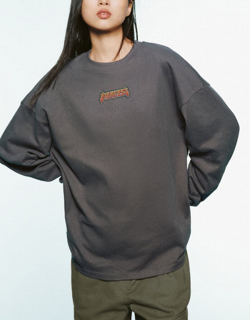 Camiseta Urban Revivo Letter Printed Crew Neck Loose Mujer Grises | LID8570DR