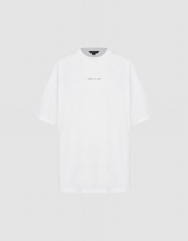 Camiseta Urban Revivo Letter Printed Crew Neck Loose Mujer Blancos | ZBH10068BA