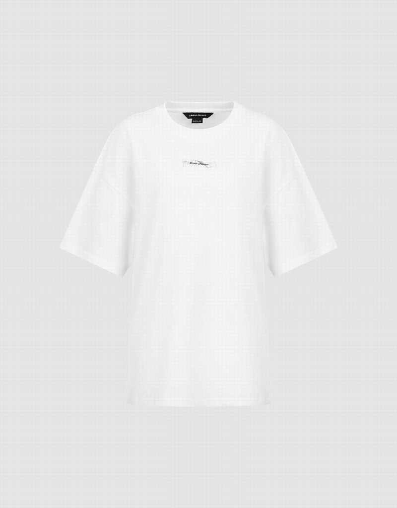 Camiseta Urban Revivo Loose Directo Mujer Blancos | XGW9364SA