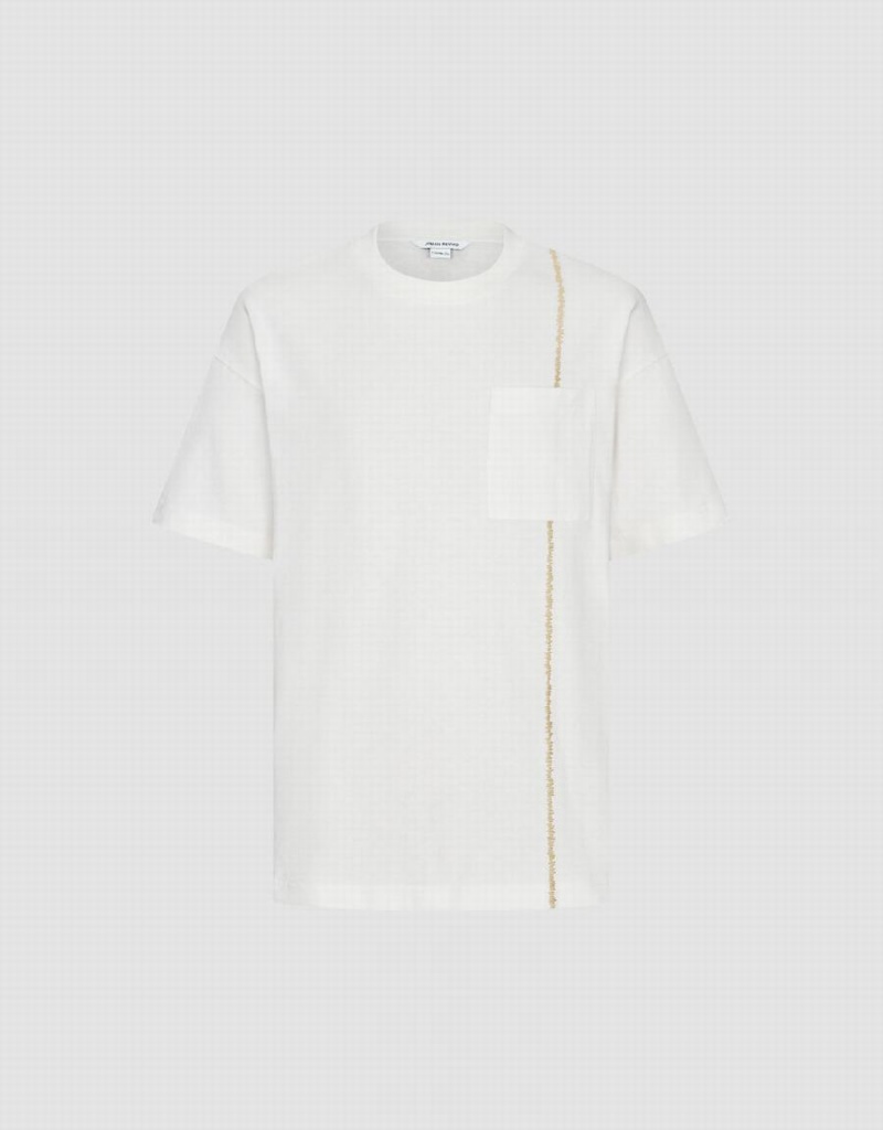 Camiseta Urban Revivo Pocket Patched Crew Neck Hombre Blancos | HHF63EJ