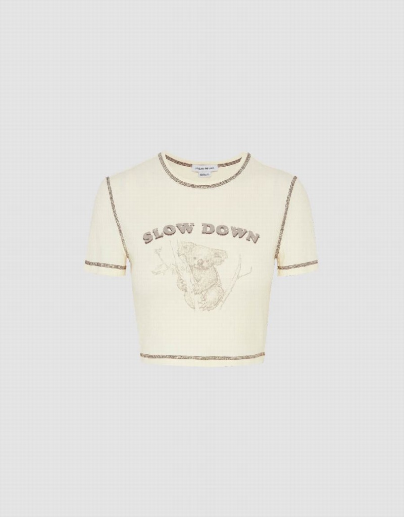 Camiseta Urban Revivo Printed Crew Neck Flaco Mujer Rosas Blancos | LUP7152RF