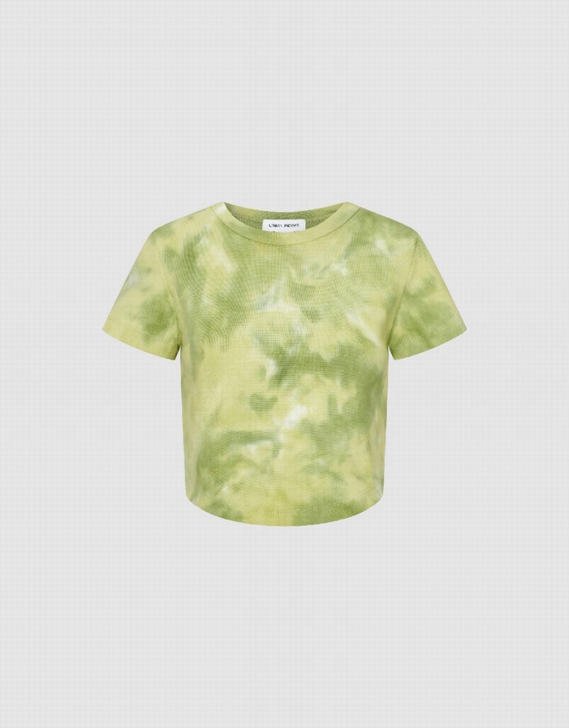 Camiseta Urban Revivo Printed Crew Neck Flaco Mujer Verdes | RRN6519EO