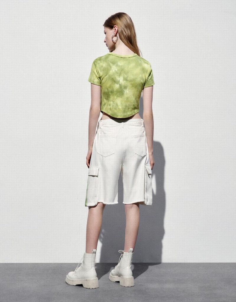 Camiseta Urban Revivo Printed Crew Neck Flaco Mujer Verdes | RRN6519EO