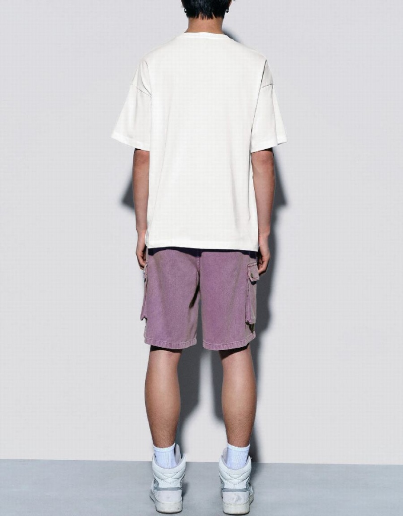 Camiseta Urban Revivo Printed Crew Neck Hombre Blancos | PFP2816EI