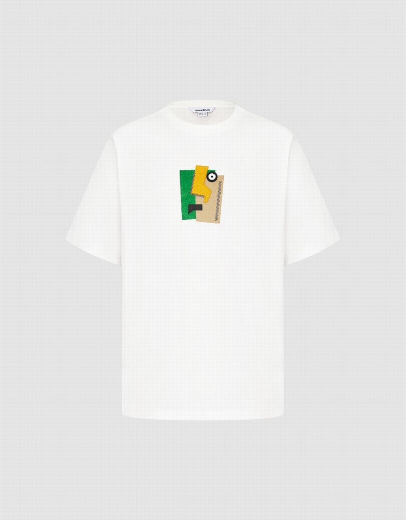 Camiseta Urban Revivo Printed Crew Neck Hombre Blancos | PFP2816EI