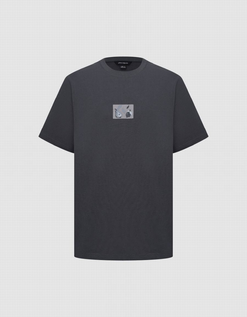 Camiseta Urban Revivo Printed Crew Neck Hombre Grises Oscuro | SMH4111UO