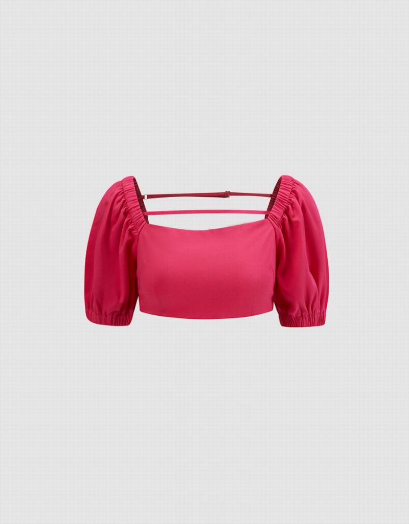 Camiseta Urban Revivo Puff Sleeve Crop Top Mujer Rojos | YDZ5913JB