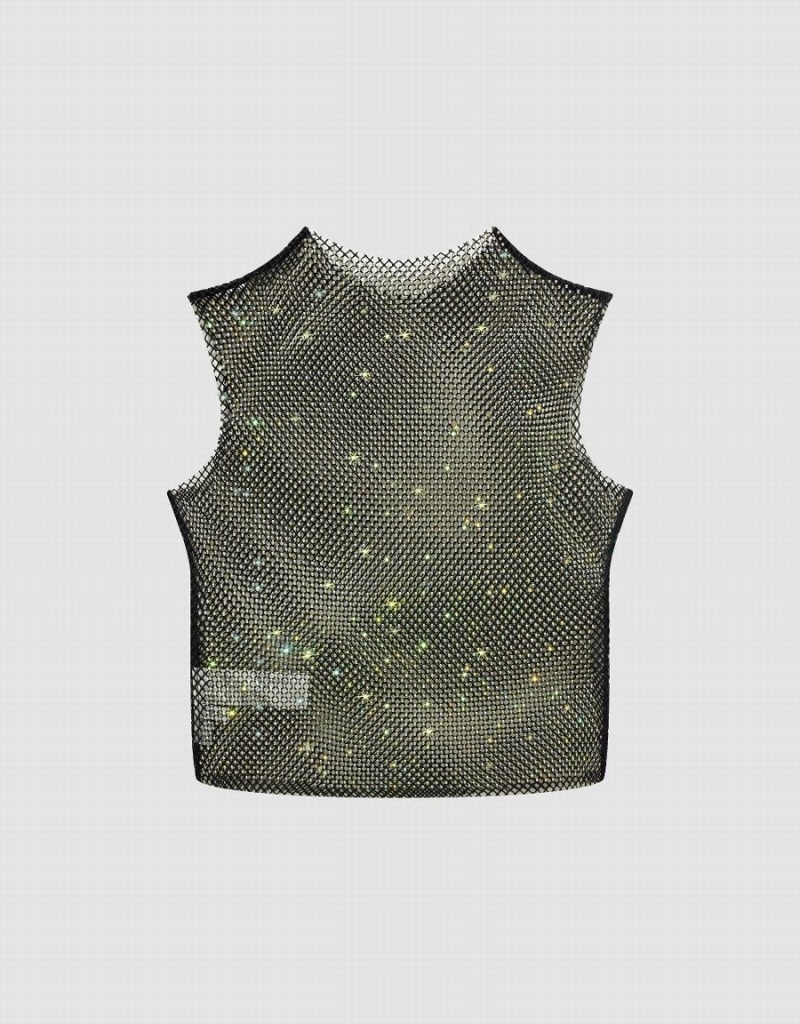 Camiseta Urban Revivo Sheer Crew Neck Mujer Negros | FAE6267GQ