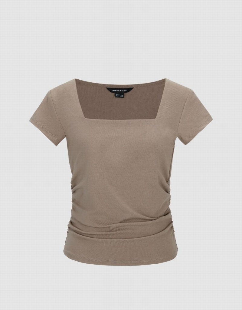 Camiseta Urban Revivo Square-Cut Collar Flaco Mujer Amarillos | QHW5767DO
