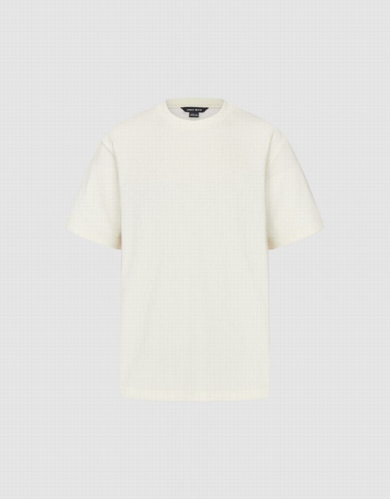 Camiseta Urban Revivo Standard Sleeve Crew Neck Hombre Blancos | BQS1386XW