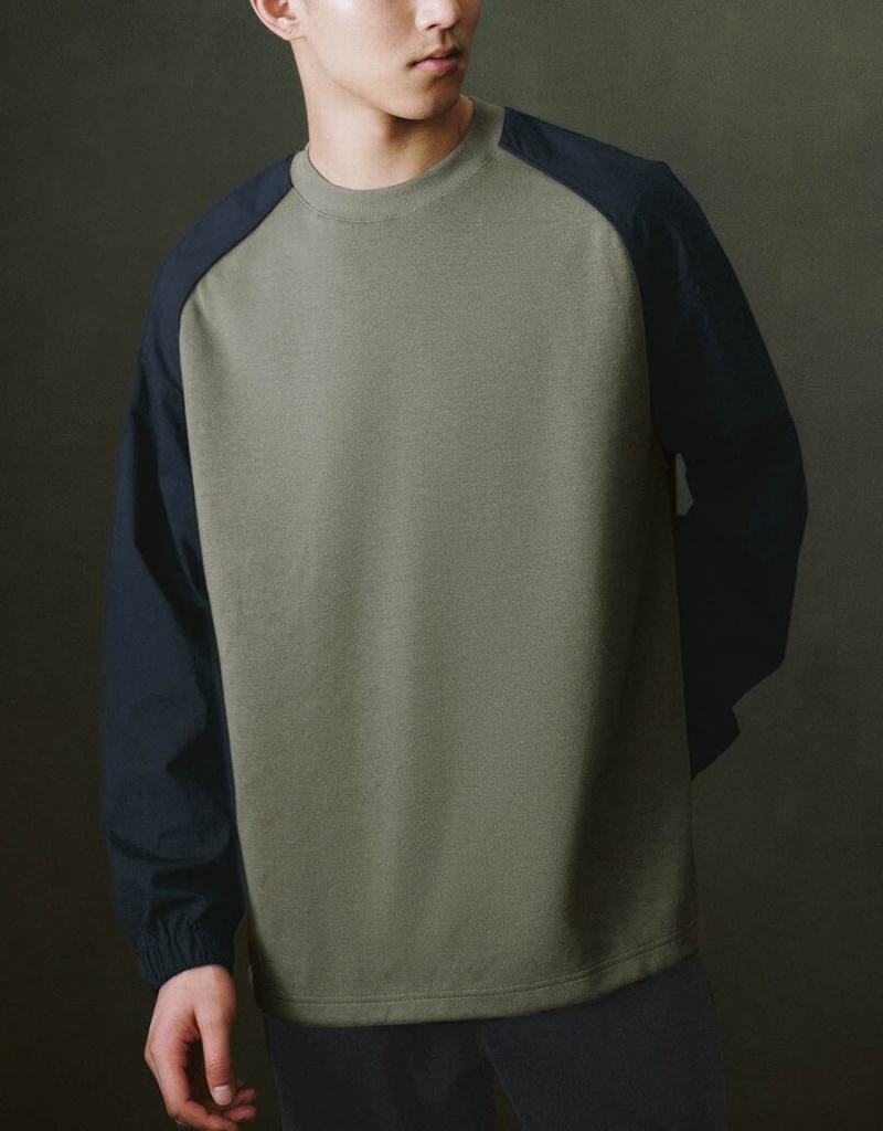 Camiseta Urban Revivo Two Toned Crew Neck De Punto Hombre Verdes | HKS1545VZ