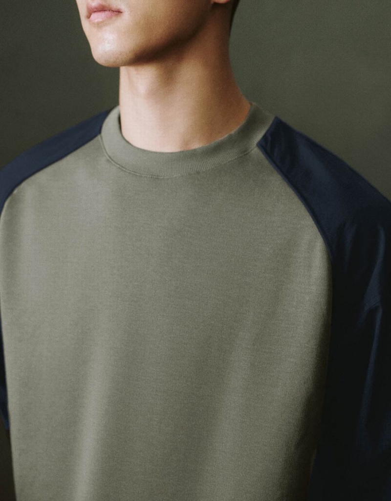 Camiseta Urban Revivo Two Toned Crew Neck De Punto Hombre Verdes | HKS1545VZ