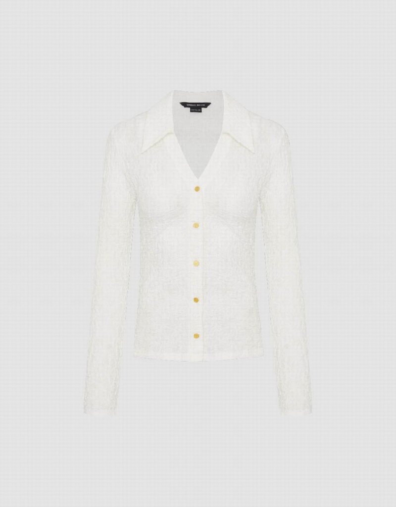 Camiseta Urban Revivo V-Neck De Punto Flaco Mujer Blancos | BYF4435ZZ