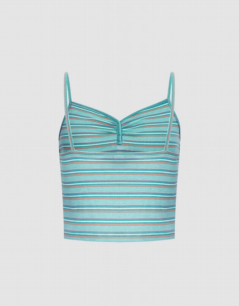Camiseta sin Manga Urban Revivo A Rayas Half Button De Punto Cami Mujer Verdes | GKE5386TG