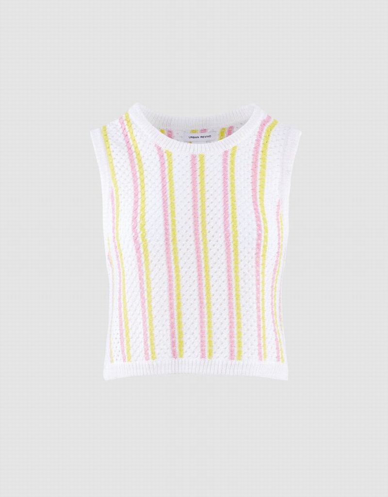 Camiseta sin Manga Urban Revivo A Rayas De Punto Mujer Blancos | SQN841MV