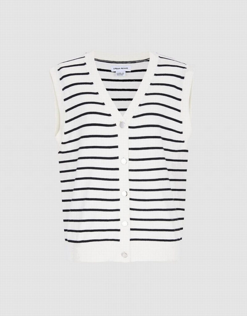 Camiseta sin Manga Urban Revivo A Rayas Button Front Mujer Blancos | FCS5261VD