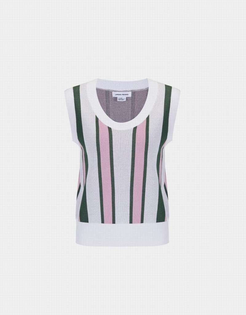 Camiseta sin Manga Urban Revivo A Rayas De Punto Mujer Verdes | VTK6897QC
