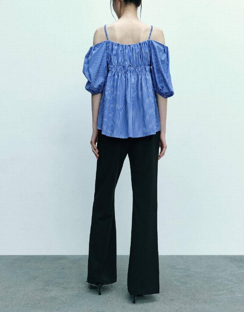 Camiseta sin Manga Urban Revivo A Rayas Off-Shoulder Cami Mujer Azules | HXO10063SK