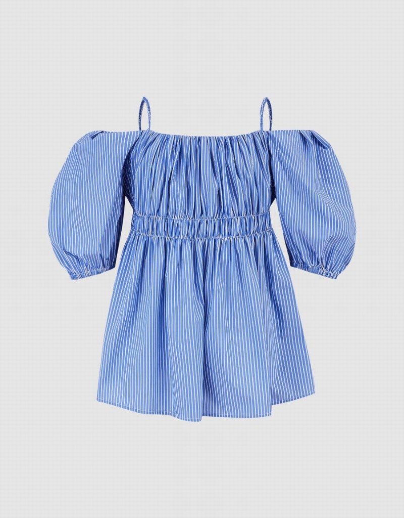 Camiseta sin Manga Urban Revivo A Rayas Off-Shoulder Cami Mujer Azules | HXO10063SK