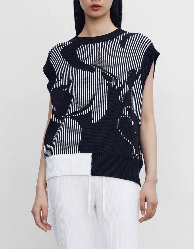 Camiseta sin Manga Urban Revivo Abstract Pattern Mujer Negros | QHV3887CB