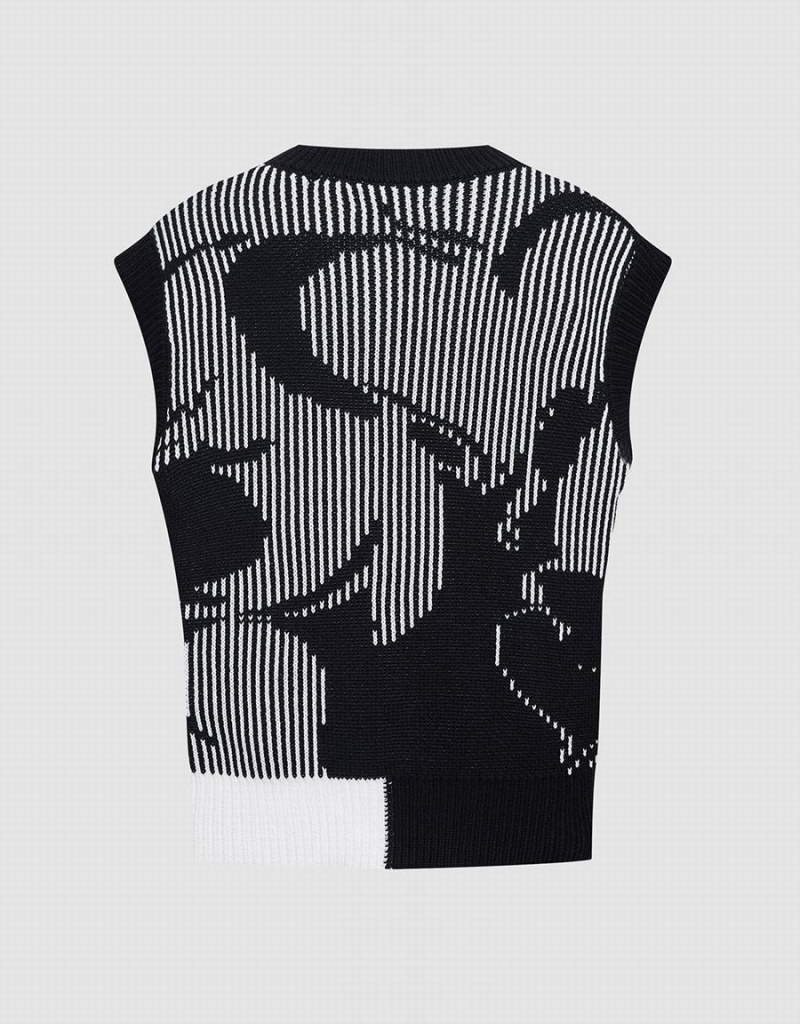 Camiseta sin Manga Urban Revivo Abstract Pattern Mujer Negros | QHV3887CB