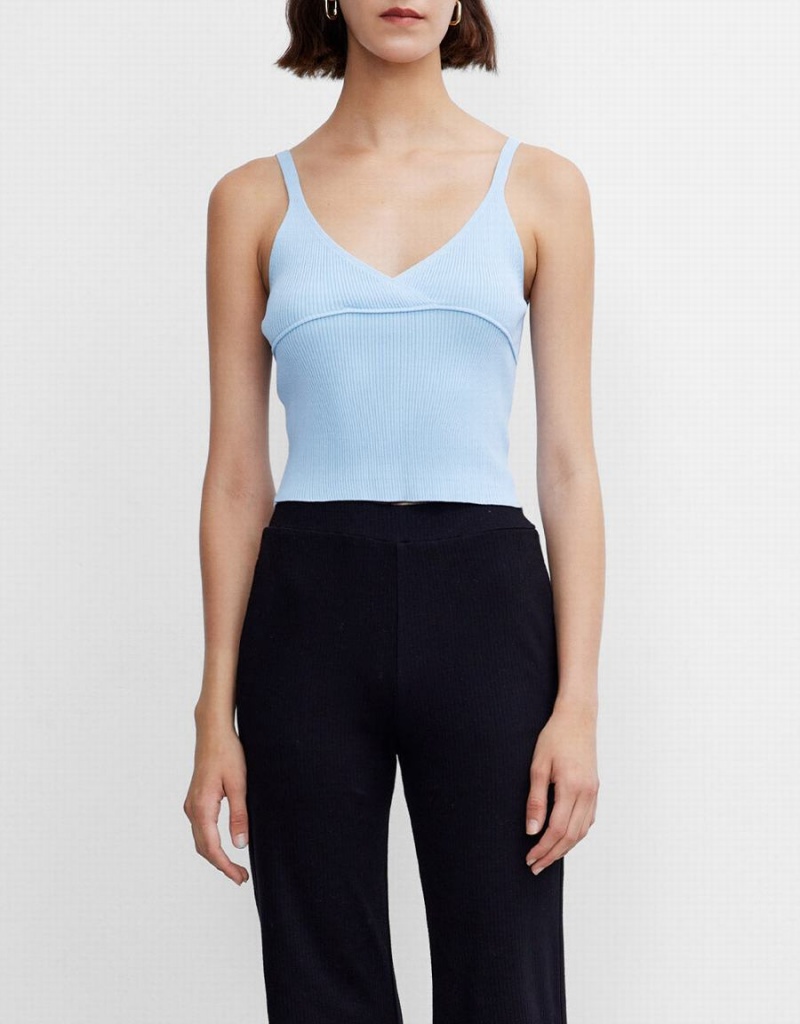 Camiseta sin Manga Urban Revivo Acanalado Knit V Neck Cami Mujer Azules Claro | PPV1332ZH