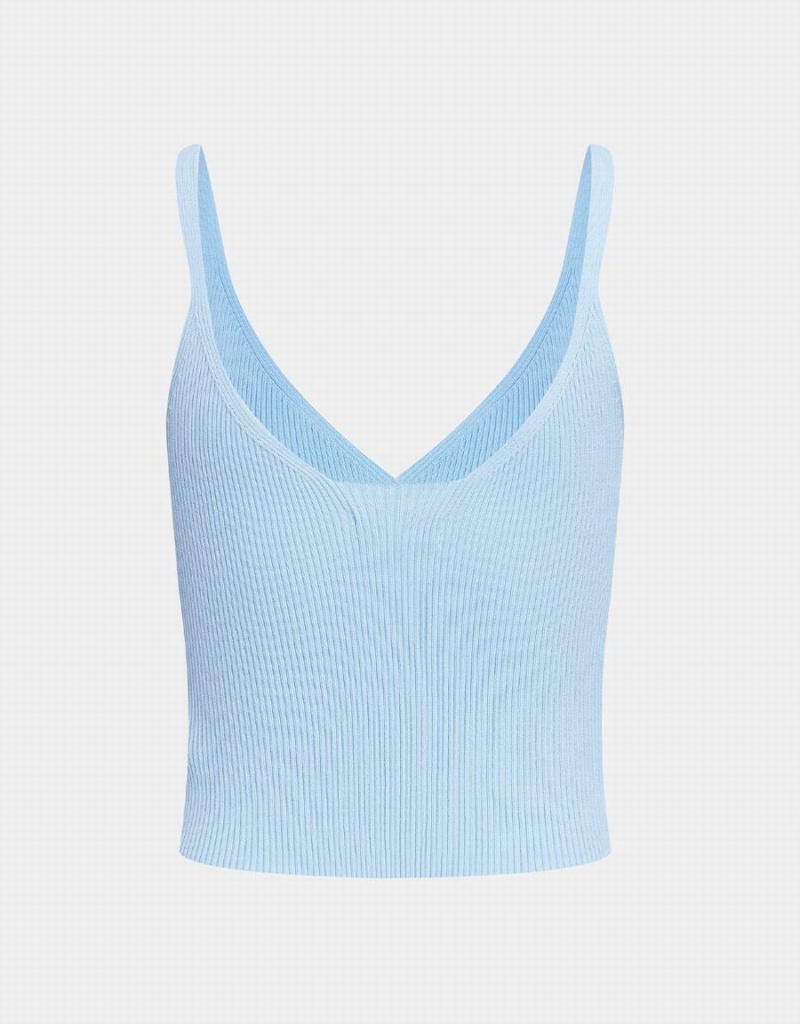 Camiseta sin Manga Urban Revivo Acanalado Knit V Neck Cami Mujer Azules Claro | PPV1332ZH