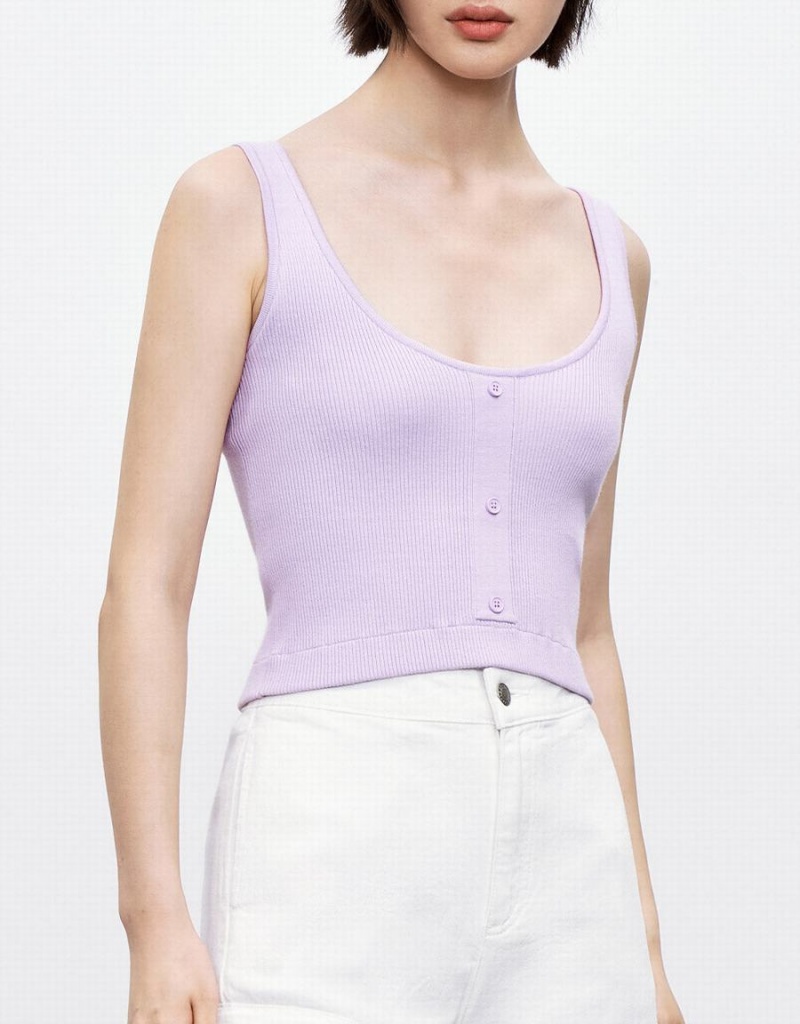 Camiseta sin Manga Urban Revivo Button Front Sin Manga Knit Mujer Morados | HIA971SS