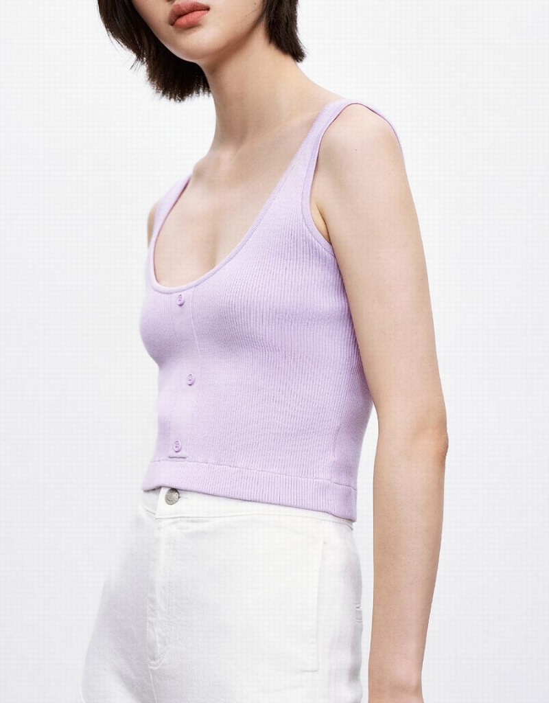 Camiseta sin Manga Urban Revivo Button Front Sin Manga Knit Mujer Morados | HIA971SS