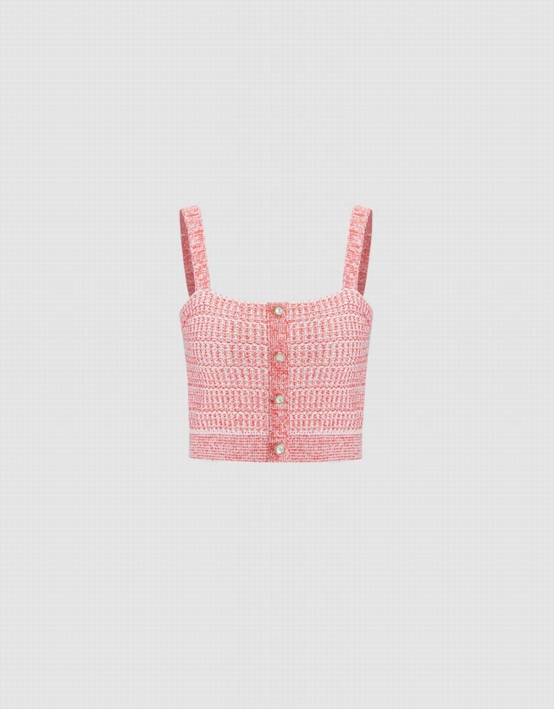 Camiseta sin Manga Urban Revivo Button Front Knit Mujer Rojos | VIS9616FR