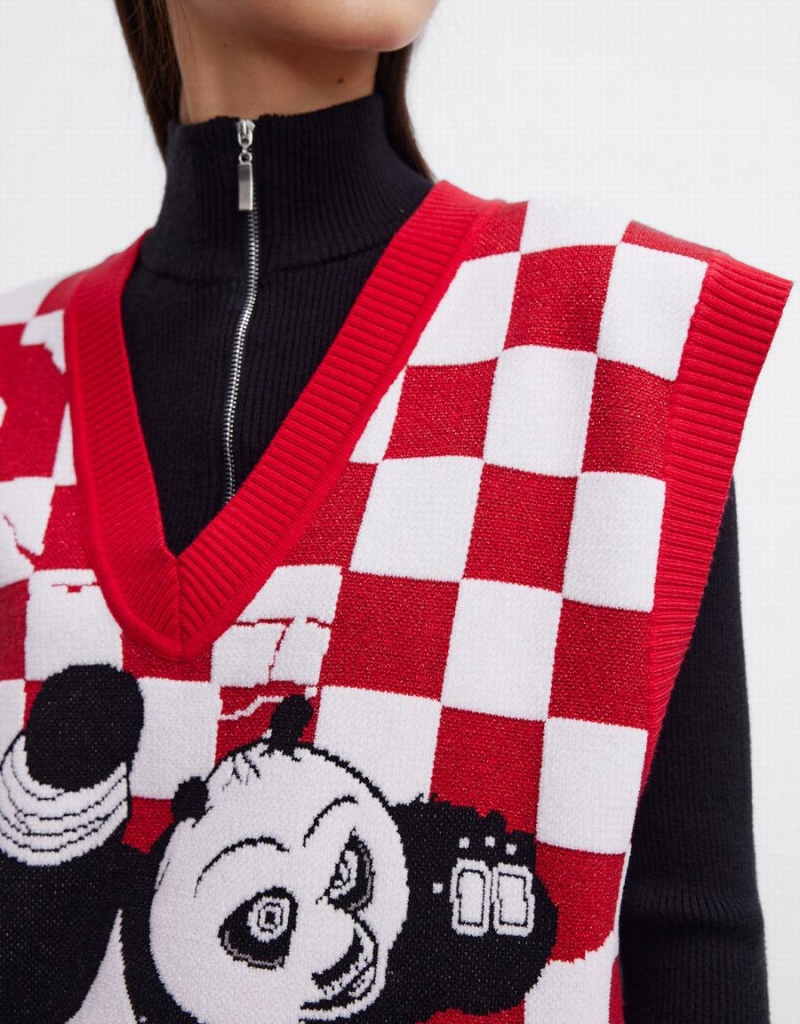 Camiseta sin Manga Urban Revivo Kung Fu Panda Checkered Mujer Rojos | IAD9166HW