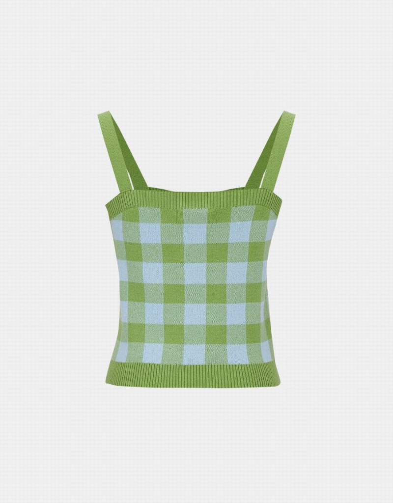 Camiseta sin Manga Urban Revivo Plaid De Punto Cami Checkered Mujer Azules | YQS5175YI