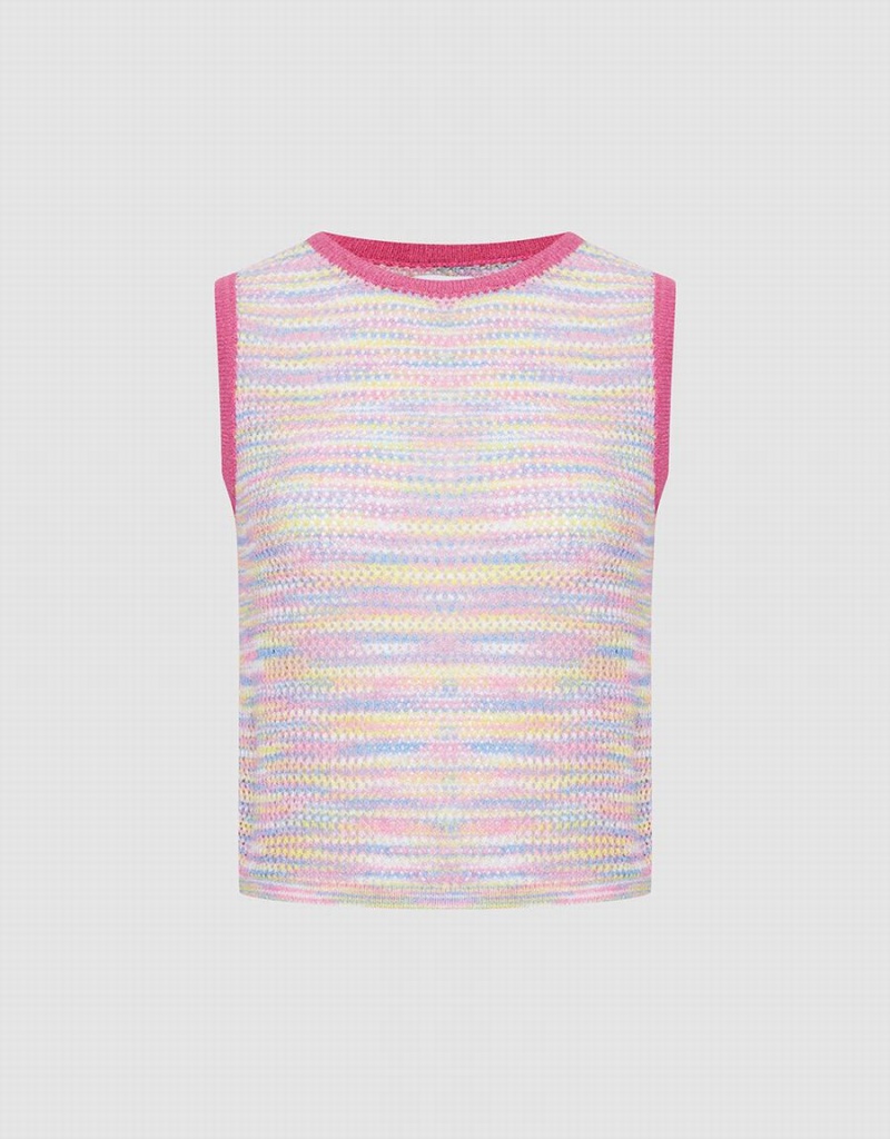 Camiseta sin Manga Urban Revivo Rainbow De Punto Mujer Rosas Multicolor | GFM9864XC