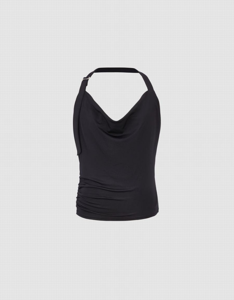 Camiseta sin Manga Urban Revivo Ruched Cowl Neck Mujer Negros | TAK6162HF