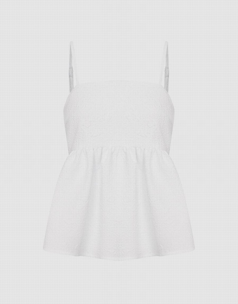 Camiseta sin Manga Urban Revivo Ruffle Hem Cami Mujer Blancos | FIT6198PU