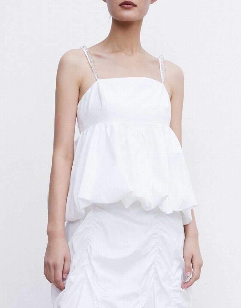 Camiseta sin Manga Urban Revivo Ruffle Hem Cami Top With Beaded Correa Mujer Blancos | GVT3277PW