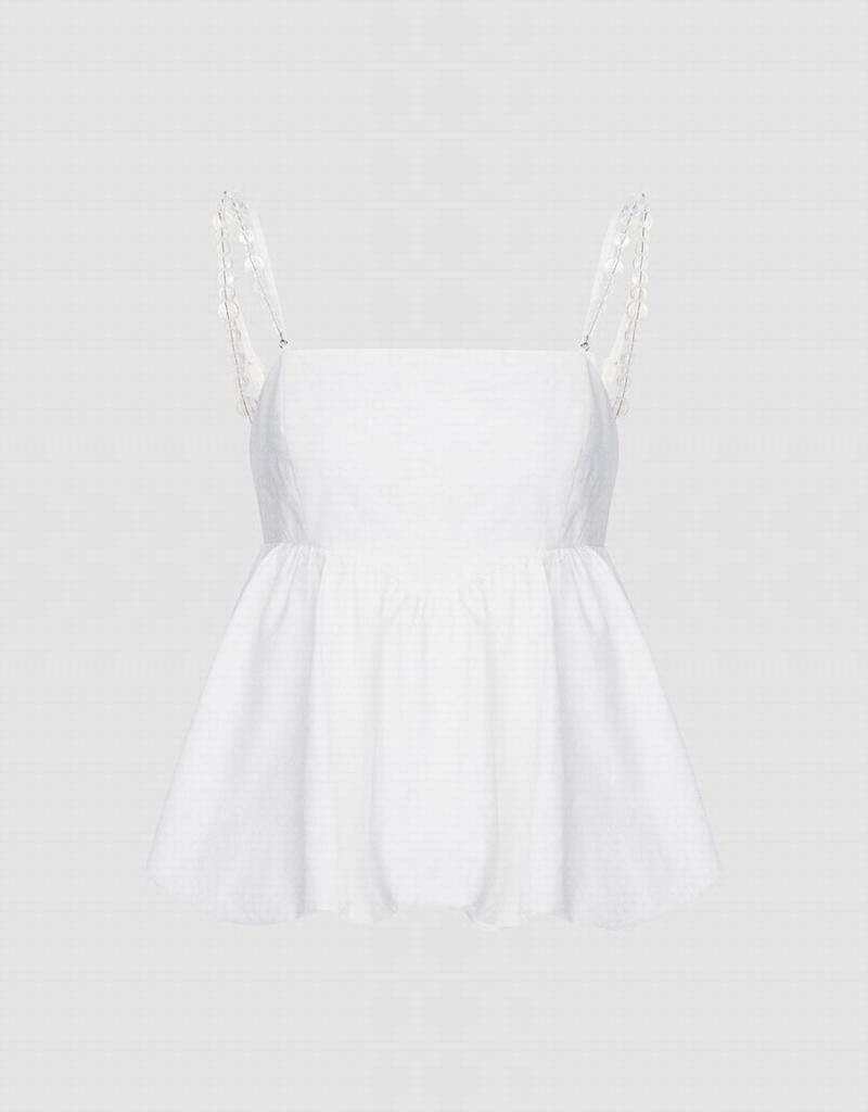 Camiseta sin Manga Urban Revivo Ruffle Hem Cami Top With Beaded Correa Mujer Blancos | GVT3277PW
