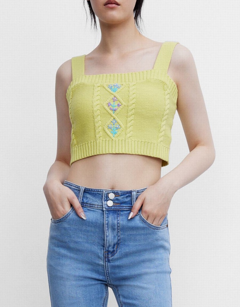 Camiseta sin Manga Urban Revivo Square Neck De Punto Sin Manga Mujer Verdes | FWT8356DZ