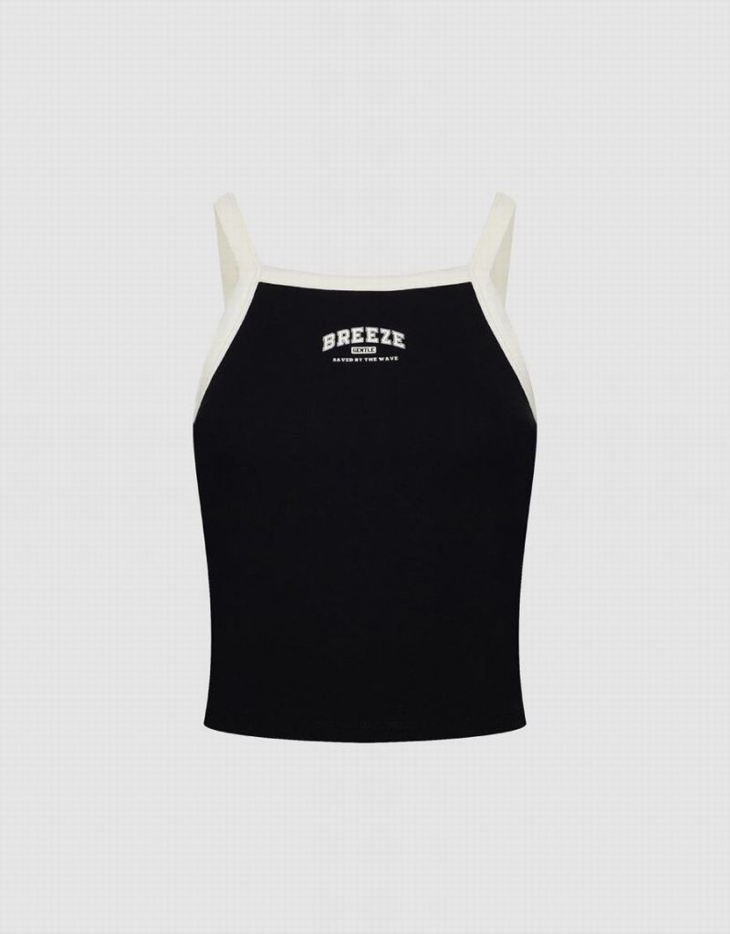 Camiseta sin Manga Urban Revivo Square-cut Collar Mujer Negros | WUF937PU
