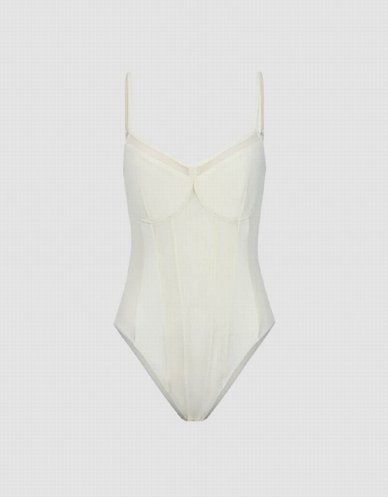 Camiseta sin Manga Urban Revivo V-Neck Mujer Blancos | EDJ3872DU