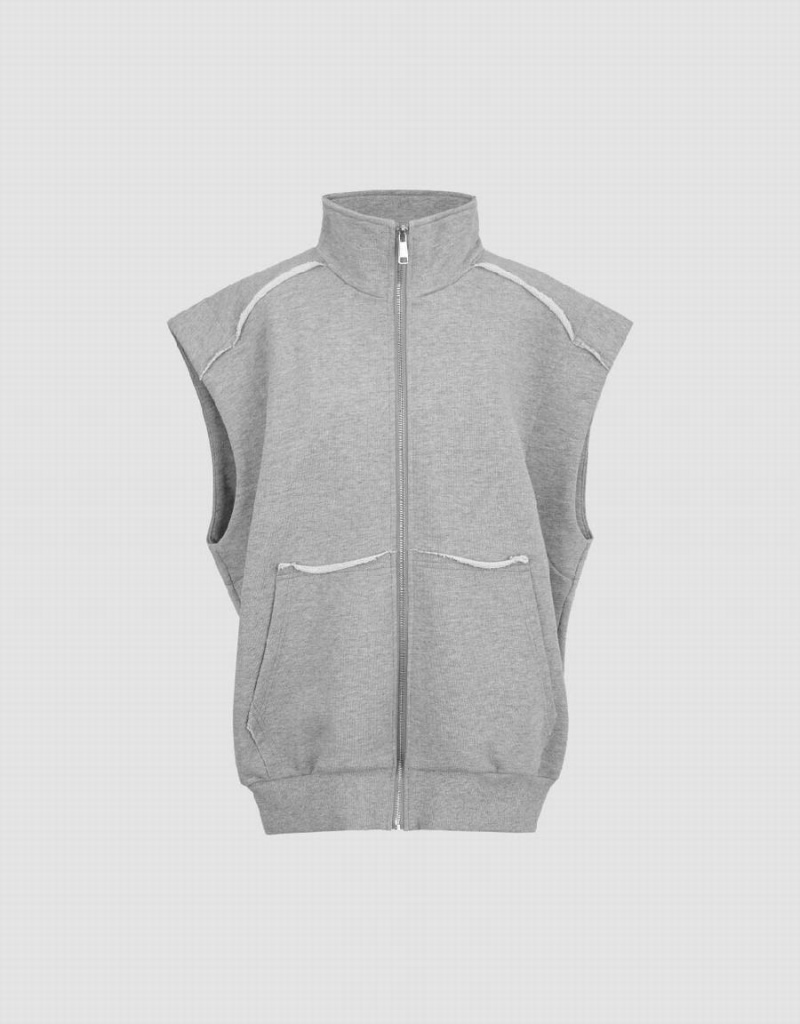 Chaleco Urban Revivo Cremallera Front Stand Collar Waistcoat Mujer Grises | NOV7871WM