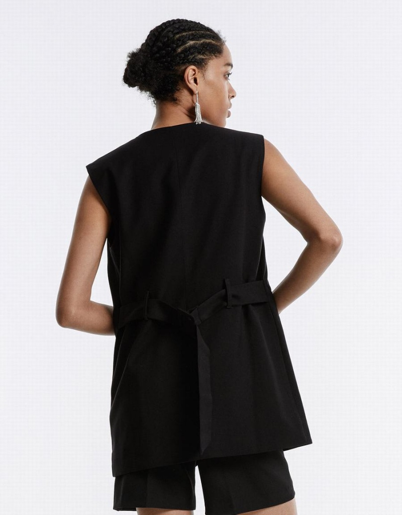 Chaleco Urban Revivo Plain Button Up Mujer Negros | COG9550YU
