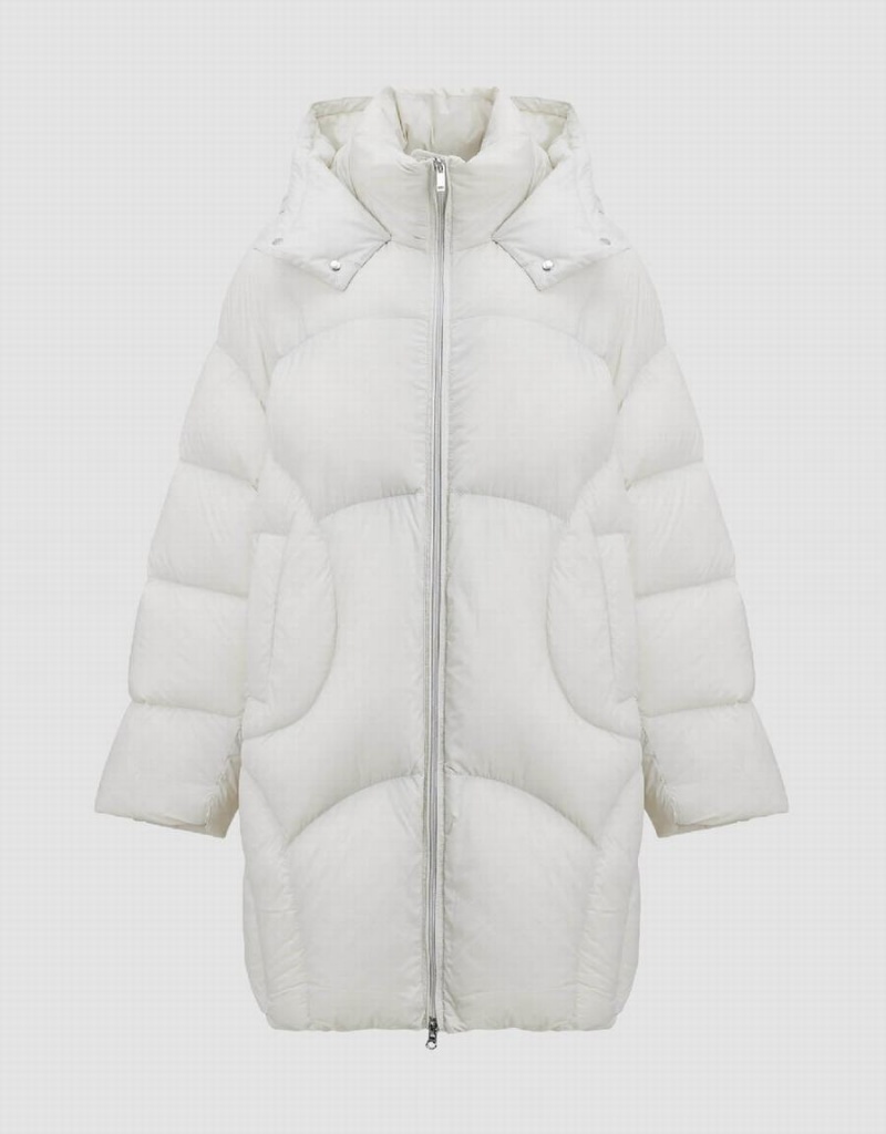 Chamarra Puffer Urban Revivo Cremallera Front Encapuchado Mujer Kaki Claro | AFK523DE