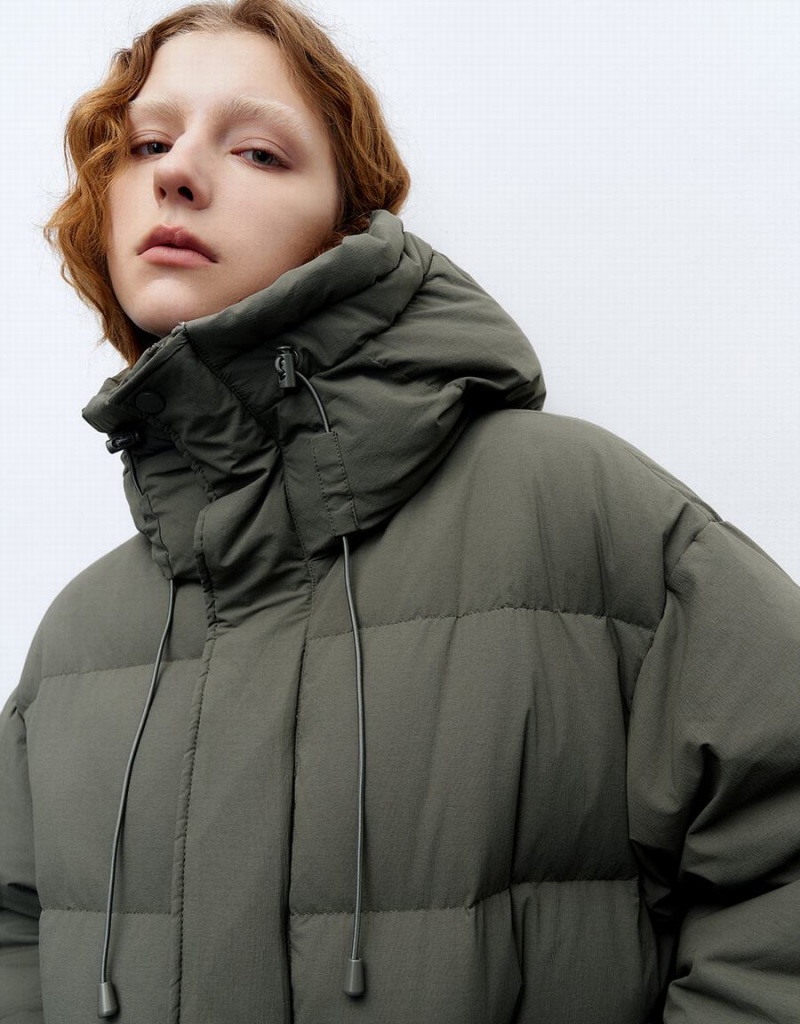 Chamarra Puffer Urban Revivo Encapuchado A-Line Mujer Verdes | HJM4115RQ