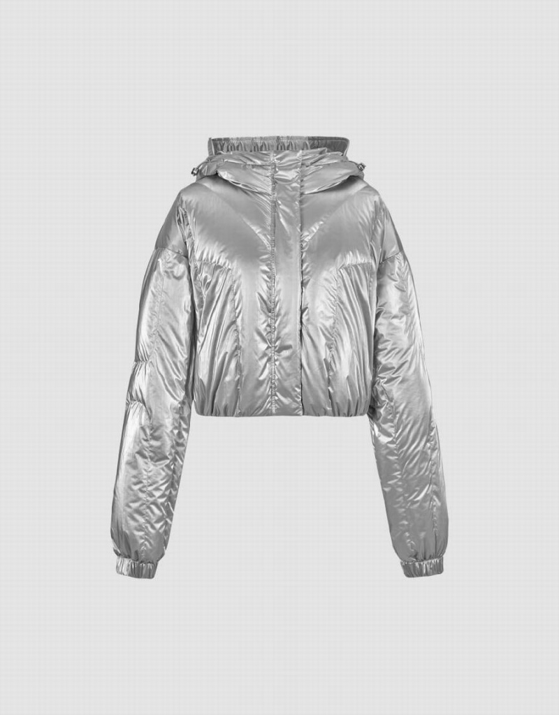 Chamarra Puffer Urban Revivo Encapuchado Mujer Grises Claro | FPC6440BR