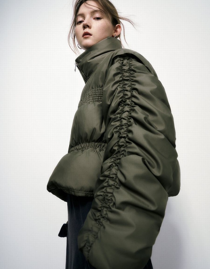 Chamarra Puffer Urban Revivo Raglan Sleeve Stand Collar Mujer Verdes | KED9499YF