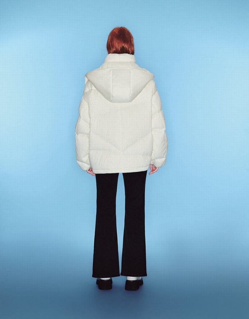Chamarra Puffer Urban Revivo Stand Collar Mujer Blancos | XZY4140JI