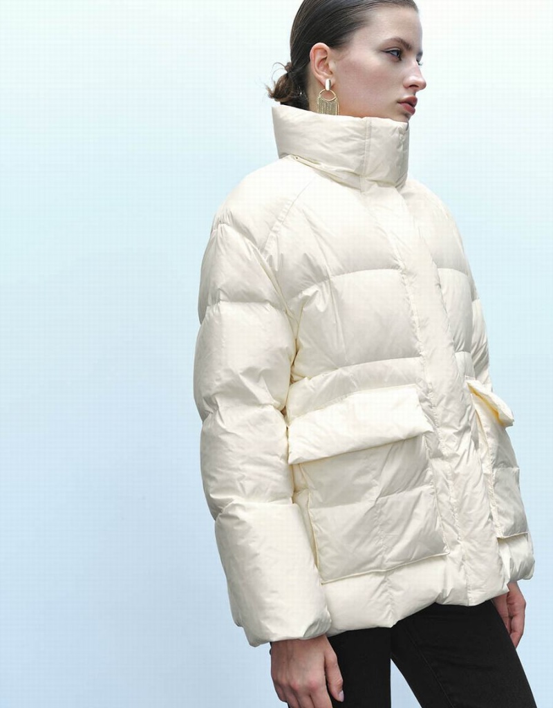 Chamarra Puffer Urban Revivo Stand Collar Mujer Blancos | ZNA115AC