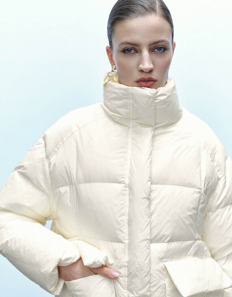Chamarra Puffer Urban Revivo Stand Collar Mujer Blancos | ZNA115AC